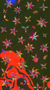 El çizimi. Çiçekli eskiz deseni. Suluboya çizimi. Yeşil ve gri renkte çiçekler.