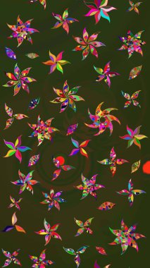 Yeşil ve gri renklerde. Raster illüstrasyonu. 3D çiçekler, çizim.