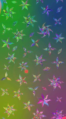 Raster Modaya uygun kumaş deseni. Renkli Bahar Teması eskiz kalıbı. Düz Çiçek Elementleri Tasarımı. Yeşil ve mavi renkli şirin çiçek deseni.