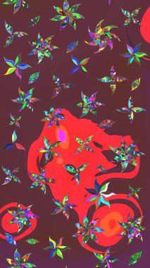 Düz Çiçek Elementleri Tasarımı. Raster illüstrasyonundaki çiçek desenli çizim. Renkli Bahar Teması eskiz kalıbı. Süslü kumaş deseni.