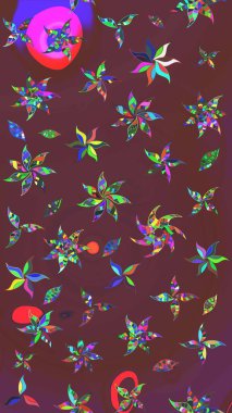 Raster çiçek desenli çiçek deseni, yapraklar, dekoratif elementler, sıçrama, lekeler, el çizimi kontur çizgileri ve Doodle çizim stili, grafik raster çizim çizimi.