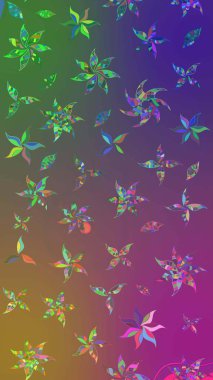 Renkli Bahar Teması eskiz kalıbı. Mor ve yeşil renkli çiçekler. Raster illüstrasyonundaki çiçek desenli çizim. Düz Çiçek Elementleri Tasarımı.