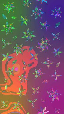 Nazik romantik baskı. Bahar mevsimi. Mor ve yeşil renkli çiçekler. Tatil havası. Raster güzel bir çiçek deseni çiziyor..