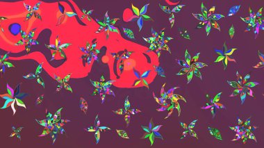 Yapraklı çizim şekli. Şirin, zarif çiçekler Raster illüstrasyonu. Poster ya da kapak için arka plan. Tekstil için figür. Davetiye ve kartpostal tasarımı için dekoratif çiçek unsurları.