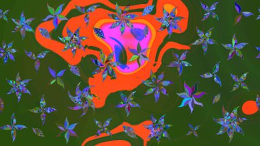 Küçük çiçekteki sevimli çiçek deseni. Yeşil ve turuncu renkli çiçekler. Raster illüstrasyonu.