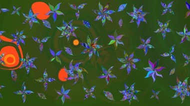 Taslak dekoratif arka plan, çiçek mandala. Raster illüstrasyonu. Yeşil ve mavi renklerde. Çiçek..