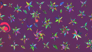 Sevimli çiçek raster deseni. Düz Çiçek Elementleri Tasarımı. Renkli Yaz Temalı eskiz kalıbı. Mor ve yeşil renkte çiçekler.