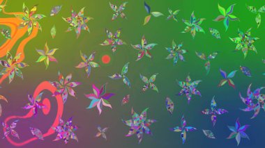 Gömlek, arka plan modelini çiz. Yeşil ve mavi renkte çiçekler. Tropik çiçekler.