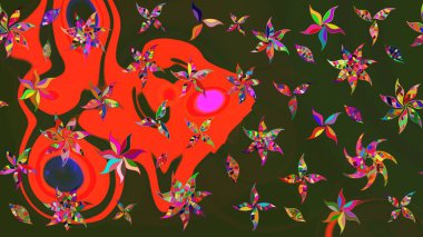 Robot resim. Çiçekli bahar çiçekleri. Moda baskıları için zarif bir şablon. Küçük çiçekte güzel bir desen. Küçük renkli çiçekler. Motley illüstrasyonu.