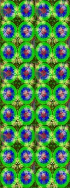 Çiçek desenli çizim. Asya tekstil tarzında. Raster illüstrasyonu. Raster illüstrasyonu. Yeşil ve mavi renkte çiçekler.