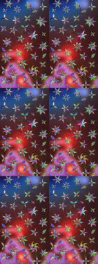 Raster illüstrasyonundaki çiçek desenli çizim. Kahverengi ve mavi renkte çiçekler.