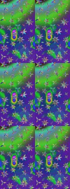 Yeşil ve mavi renkte çiçekler. Küçük çiçekte sevimli çiçek deseni var..