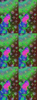 Çiçekli karalama şeklinde Raster çiçek deseni. Raster illüstrasyonu. # Yeşil ve mavi renkte yaz çiçekleri #.