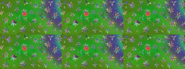 Raster illüstrasyonu. Kumaş, duvar kağıdı ve kağıt üzerine baskı yapmak için gelişen arka plan. Eski usul küçük çiçekli şirin bir eskiz deseni. Moda arka planında parlak buketler.