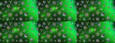 Raster illüstrasyonu. Çiçek desenli çizim. Asya tekstil tarzında. Renkli Bahar Teması eskiz kalıbı. Düz Çiçek Elementleri Tasarımı. Yeşil ve mavi renkte çiçekler.