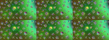 Yeşil ve mavi renkli etnik çiçekli zarif eskiz deseni. Asya Tekstil 'inde Raster Çiçek İllüstrasyonu.