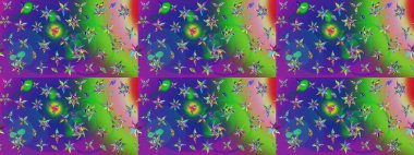 Tekstil, kumaş, kapaklar, duvar kağıtları, baskı, naylon, koleksiyon defteri, örgü, dekupaj için güzel bir eskiz. Millefleur 'lar. Küçük yeşil ve mavi renkte güzel bir besin torbası deseni, çiçekler..