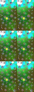 Raster suluboya çiçek deseni, narin çiçekler, yeşil ve mavi çiçekler, tebrik kartı şablonu. Güzel kumaş deseni.