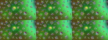 Renkli Yaz Temalı eskiz kalıbı. Yeşil ve mavi renkte çiçekler. Raster Illustrasyon 'daki Çiçek Deseni' nin son moda çizimi. Düz Çiçek Elementleri Tasarımı.