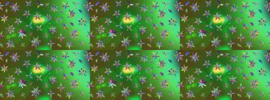 Raster düz çiçek çizim deseni. Yeşil ve mavi renkte çiçekler. Tasarım hediye paketi, tebrik kartları, posterler ve afiş tasarımı.