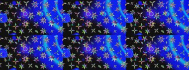 Mavi ve gri renkte etnik çiçeklerle süslenmiş zarif bir eskiz şekli. Raster Çiçek İllüstrasyonu güzel tekstil..