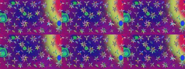 3D çiçekler, eskiz. Raster illüstrasyonu. Mor ve mor renklerde.