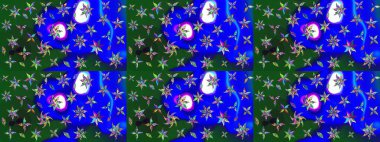 Mavi ve yeşil renklere karalamalar çizilmiş çiçek deseni. Raster illüstrasyonu.