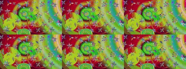 Çiçekli çiçek deseni, suluboya. Yeşil ve kırmızı renkte çiçekler. Renkli Bahar Teması eskiz kalıbı. Düz Çiçek Elementleri Tasarımı. Raster illüstrasyonu.