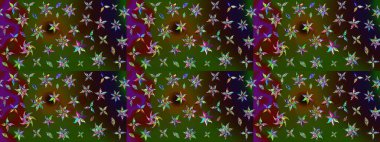 Kumaş desenli papatya çiçeği detayı. Yeşil ve kahverengi renkte çiçekler.