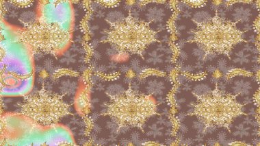 Tekrarlayan ögelerle soyut arkaplan çiz. Klasik raster şablonu. Bej ve altın desenli.
