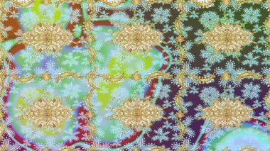 Altın elementlerle nötr renklerde altın desen. Raster oryantal süs. Altın deseni çiz.