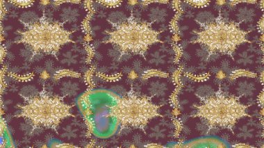 Kahverengi renklerde altın elementlerle Raster eskiz deseni. Tasarım için Damask çizim deseni.