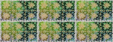 Damask kusursuz yinelenen arkaplan. Barok tarzında altın çiçekli süs. Yeşil renklerdeki altın element. Doku arkaplanı üzerine altın duvar kağıdı.