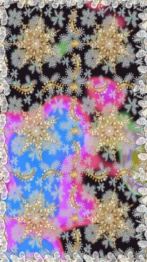 Altın çiçekli, pürüzsüz desen. Barok tarzında altın çiçekli süs. Gri renklerdeki altın element. Damask arkaplanı.