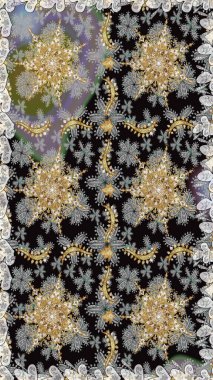 Klasik klasik klasik arka plan. Geleneksel oryantasyon süsü. Gri renklerde, altın elementlerle kusursuz desen. Kusursuz klasik raster altın desenli.