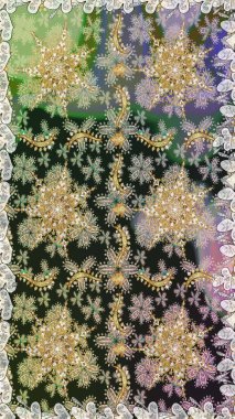 Gri renklerde altın. Kusursuz ortaçağ çiçek deseni. Raster illüstrasyonu. Doğum günü kartı, davetiye ya da afiş için iyidir. Dekoratif simetri arabesk.