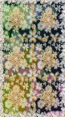 Doğum günü kartı, davetiye ya da afiş için iyidir. Raster illüstrasyonu. Dekoratif simetri arabesk. Kusursuz ortaçağ çiçek deseni. Tarafsız renklerde altın.