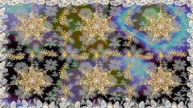 Raster illüstrasyonu. Damask altın soyut çiçek gri renklerde pürüzsüz desen. Süsleme.