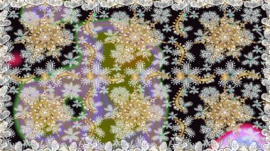 Gri renklerde, altın çiçekli altın desenler. Altın rengi, kusursuz çizim. Raster geometrik arka plan. Senin tasarımın için, duvar kağıdı..