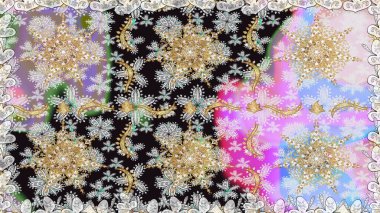 Raster altın pürüzsüz desen. Düz elle çizilmiş klasik koleksiyon. Arkaplan, kumaş, altın duvar kağıdı. Altın elementlerle gri renklerde altın desen.