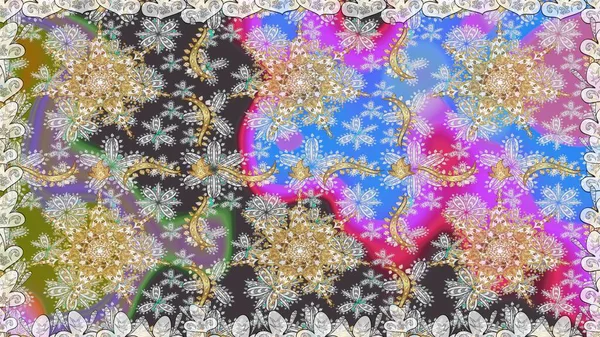 Raster altın tekstil baskısı. Çiçek kiremitleri. İslam tasarımı. Gri renkli ve altın elementli altın desenli. Kusursuz desenli oryantal süs.