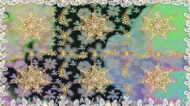 Gri renkli ve altın elementli altın desenli. Kusursuz klasik altın desen. Raster geleneksel oryantasyon süsü.