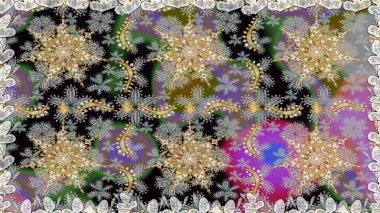 Kusursuz klasik raster altın desenli. Klasik klasik klasik arka plan. Geleneksel oryantasyon süsü. Gri renklerde, altın elementlerle kusursuz desen.