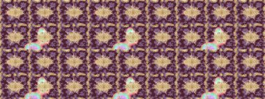 Raster eskiz deseni, altın antika ortaçağ dekoratifi, yapraklar ve kahverengi renkli altın desenli süslemeler. Kraliyet lüksü, altın barok kumaş rengi..