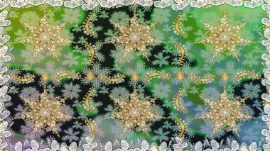 Raster Golden Mehndi kusursuz desen. Gri renkli desen. Kına dövmeli süs çiçekleri, altın çıkartmalar, mehndi ve yoga tasarımı, kartlar ve parmak izleri..