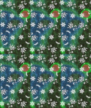 Yumuşak, bahar çiçekleri yeşil ve mavi renklerde. Çiçekli karalama şeklinde Raster çiçek deseni. Raster illüstrasyonu.