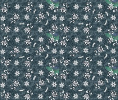 Yeşil ve mavi renkli etnik çiçekli zarif eskiz deseni. Raster Çiçek İllüstrasyonu güzel tekstil..