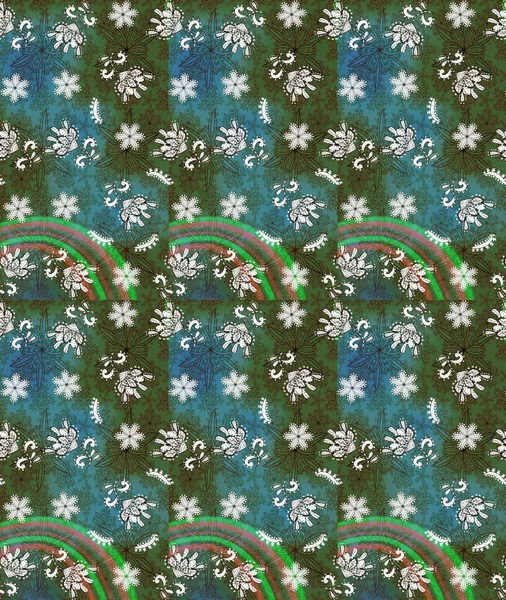 Suluboya çizim kalıbı. Çiçekler suluboya tarzında yeşil ve mavi renklerde. Çiçek izi.