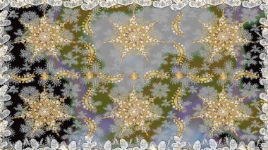 Raster geleneksel, gri renklerde, altın, kusursuz desen. Barok tarzında kusursuz bir doğulu süsü..