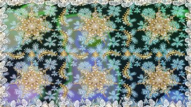 Doğu tarzı arabesk. Altın elementli nötr renkler. Raster illüstrasyonu. Raster altın desen. Kusursuz altın desenli bukleler..